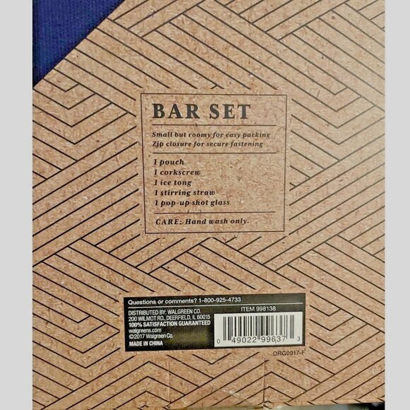 Crafted Imports 5-Piece Travel Bar Set Case Corkscrew Shot Glass Ice Tongs - Picture 4 of 7